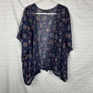 Mason + Mackenzie Sheer Floral Cover Up Medium Blue Pink Teal Short Sleeve Beach